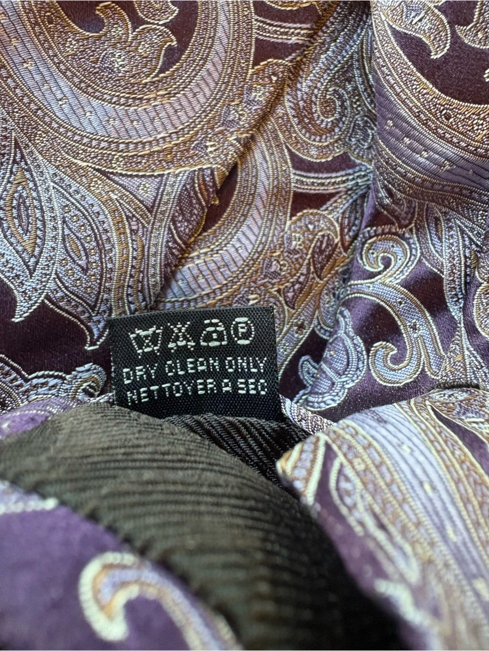 Canali Purple Paisley Silk Tie with Silver Accents Made in Italy